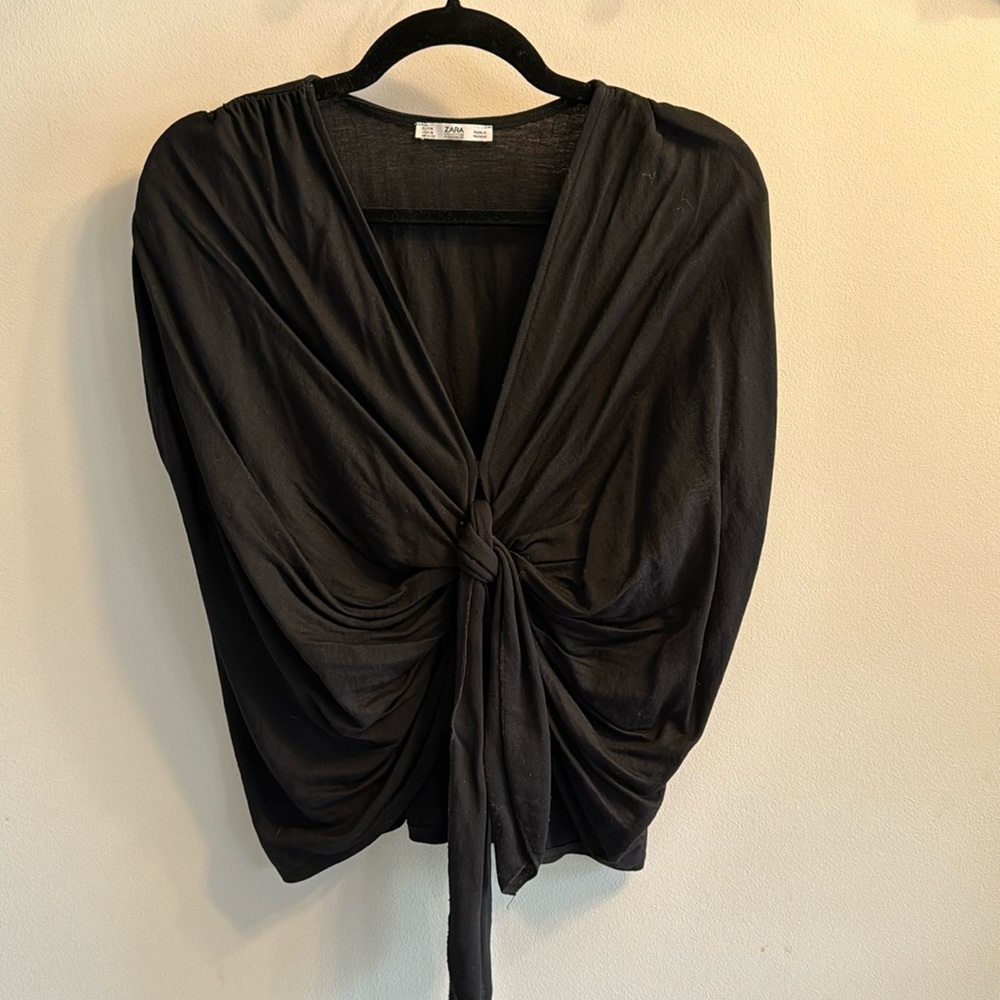 Zara high front linen blend shirt
